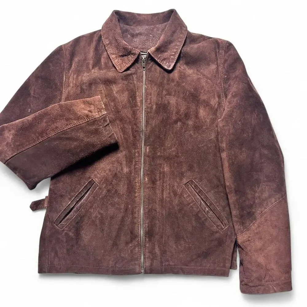 Casual Corner Vintage 90s Made in Italy Brown Suede Leather Trucker Jacket Sm